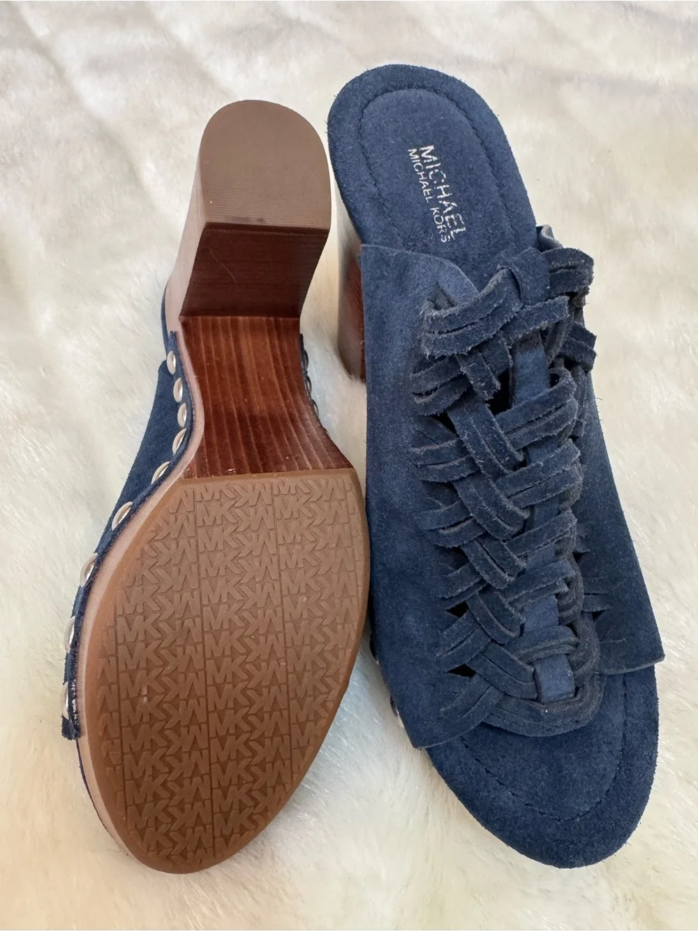 Michael Kors Navy Woven Suede Platform Mules size 7 M